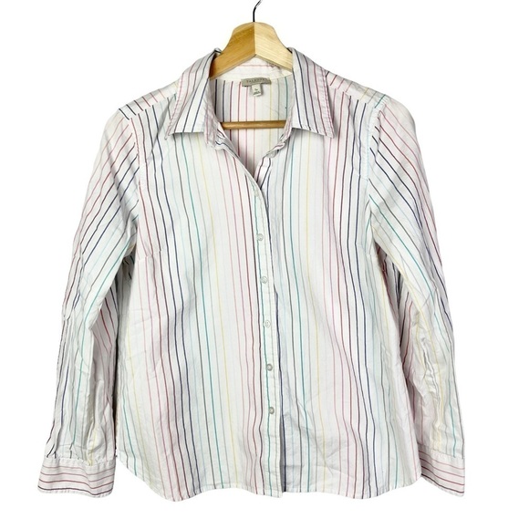 Talbots White Pastel Stripe Button Down Dress Long Sleeve S - Picture 1 of 4